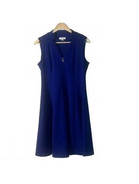 NWT Calvin Klein Blue Knee‑Length Dress 12 Petite Sleeveless Flowy Front Zipper